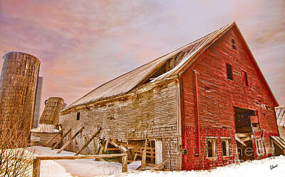 Animals And Earth Rights Managed Images - Red Barn in Winter Royalty-Free Image by Alana Ranney