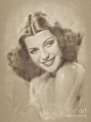 Musician Drawings - Rita Hayworth, Vintage Actress by John Springfield by Esoterica Art Agency