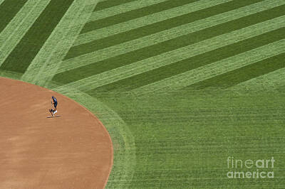 Baseball Photos - Safeco field abstract patterns with ground crew preparing field  by Jim Corwin