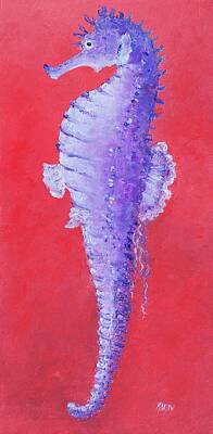 Aretha Franklin - Seahorse painting on red background by Jan Matson