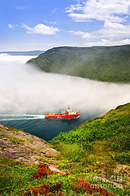 Beach Photo Rights Managed Images - Ship entering the Narrows of St Johns 2 Royalty-Free Image by Elena Elisseeva