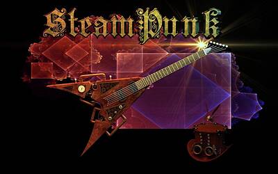 Steampunk Digital Art - Steampunk Guitar by Louis Ferreira