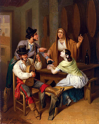 Wine Paintings - Tavern Scene by MotionAge Designs