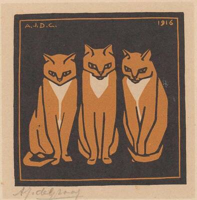 Comics Paintings - Three cats, Julie de Graag, 1916 by Julie de Graag