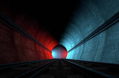Transportation Digital Art - Train Tracks And Tunnel Split Choices by Allan Swart