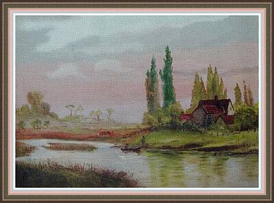 Lucky Shamrocks - Tranquil Landscape Scene H B With Decorative Ornate Printed Frame. by Gert J Rheeders
