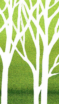 Juj Winn - White Abstract Forest Green Background Triptych A 3of3  by Irina Sztukowski