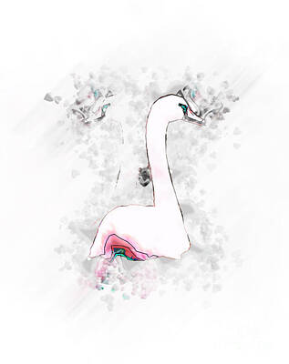 Sarah Yeoman Crow Paintings - White swan swimming 1 by Humorous Quotes