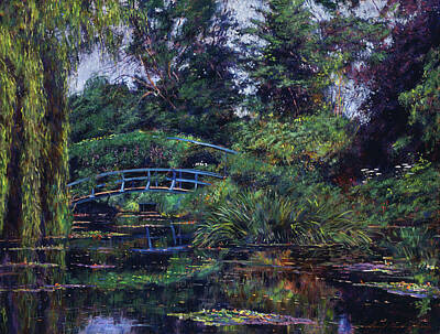 Lilies Paintings - Wisteria Bridge Giverny by David Lloyd Glover
