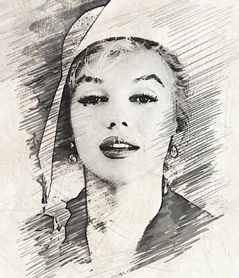 Musicians Drawings Royalty Free Images - Marilyn Monroe by John Springfield Royalty-Free Image by Esoterica Art Agency