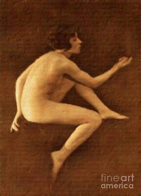 Nudes Paintings - Vintage Style Nude Study, Erotic Art by Mary Bassett by Esoterica Art Agency