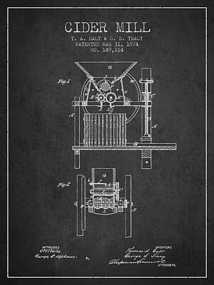 Wine Digital Art Royalty Free Images - 1874 Cider Mill Patent - Charcoal Royalty-Free Image by Aged Pixel
