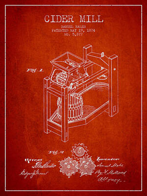 Wine Digital Art - 1874 Cider Mill Patent - Red 02 by Aged Pixel