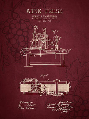 Graphic Tees - 1876 Wine Press Patent - Red Wine by Aged Pixel