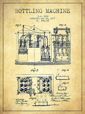 Food And Beverage Digital Art - 1877 Bottling Machine patent - Vintage by Aged Pixel