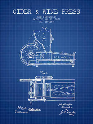 Wine Digital Art - 1877 Cider and Wine Press Patent - blueprint by Aged Pixel