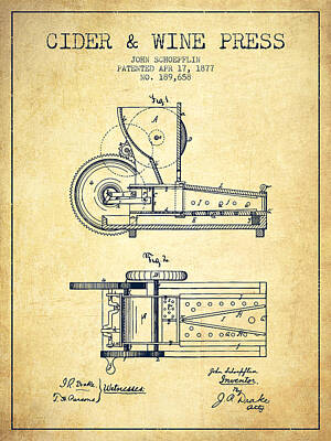 Wine Royalty-Free and Rights-Managed Images - 1877 Cider and Wine Press Patent - vintage by Aged Pixel
