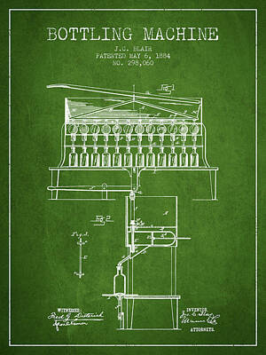 Beer Royalty Free Images - 1884 Bottling Machine patent - green Royalty-Free Image by Aged Pixel