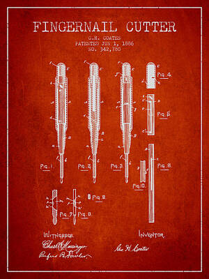 Impressionist Nudes Old Masters - 1886 Fingernail Cutter Patent - Red by Aged Pixel