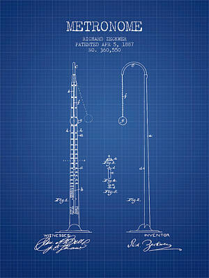 Musician Digital Art - 1887 Metronome Patent - Blueprint by Aged Pixel