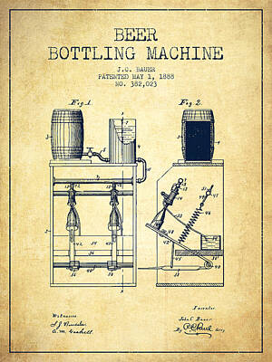 Beer Digital Art - 1888 Beer Bottling Machine patent - Vintage by Aged Pixel