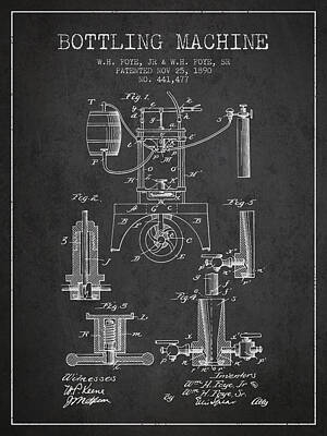 Beer Royalty-Free and Rights-Managed Images - 1890 Bottling Machine patent - Charcoal by Aged Pixel