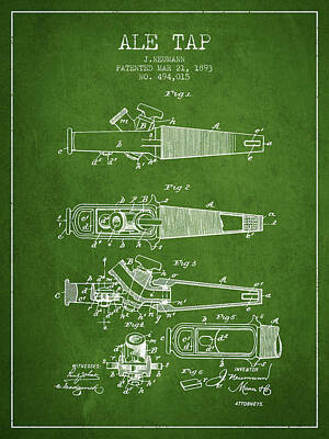Beer Digital Art - 1893 Ale Tap Patent - Green by Aged Pixel