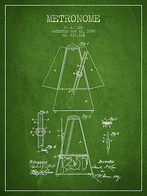 Musician Digital Art - 1899 Metronome Patent - Green by Aged Pixel