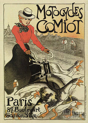Farm Life Paintings Rob Moline -  1899 vintage French motorcycle ad by Steinlen by Heidi De Leeuw