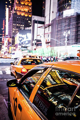 War Ships And Watercraft Posters - Yellow cab speeds through Times Square in New York, NY, USA.  by Mariusz Prusaczyk
