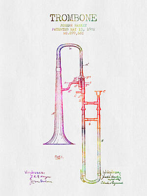 Music Digital Art - 1902 Trombone Patent - Color by Aged Pixel