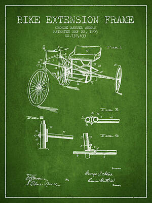 Transportation Digital Art - 1903 Bike Extension Frame Patent - green by Aged Pixel