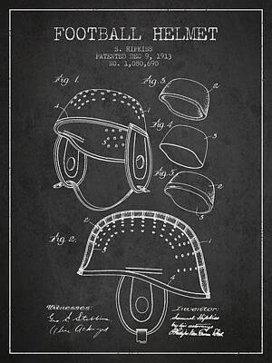 Football Royalty-Free and Rights-Managed Images - 1913 Football Helmet Patent - Charcoal by Aged Pixel