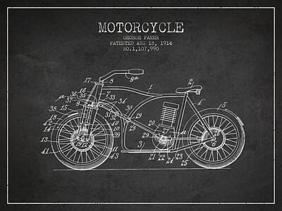 Transportation Digital Art - 1914 Motorcycle Patent - charcoal by Aged Pixel