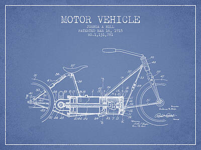 Word Signs - 1915 Motor Vehicle Patent - light blue by Aged Pixel