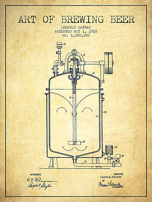Beer Royalty Free Images - 1918 Art of Brewing Beer Patent - Vintage Royalty-Free Image by Aged Pixel