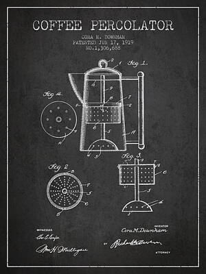 Vintage Baseball Players - 1919 Coffee Percolator patent - Charcoal by Aged Pixel
