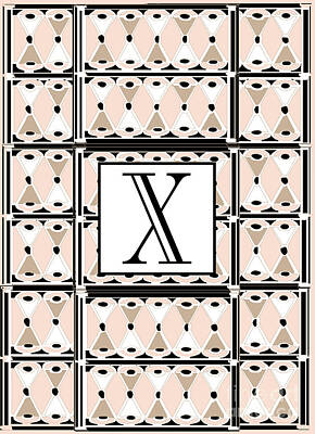 Polar Bears - 1920s Pink Champagne Deco Monogram  X by Cecely Bloom