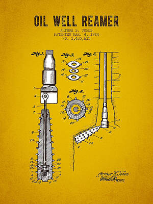 Everett Collection - 1924 Oil Well Reamer Patent - Yellow Brown by Aged Pixel