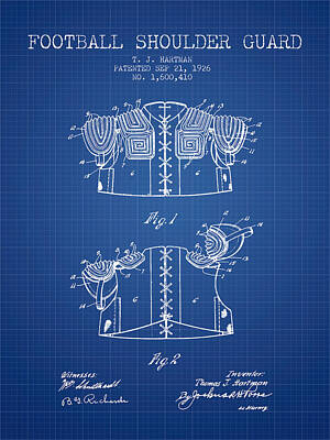 Football Royalty-Free and Rights-Managed Images - 1926 Football Shoulder Guard Patent - Blueprint by Aged Pixel