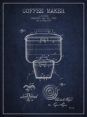 Game Of Chess - 1928 Coffee maker patent - navy blue by Aged Pixel