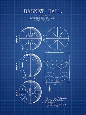 Sports Digital Art - 1929 Basket Ball Patent - Blueprint by Aged Pixel