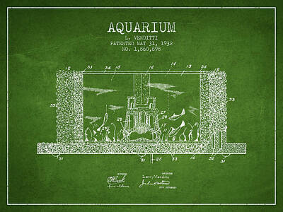 Reptiles Digital Art - 1932 Aquarium Patent - Green by Aged Pixel