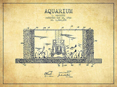 Animals Digital Art Rights Managed Images - 1932 Aquarium Patent - Vintage Royalty-Free Image by Aged Pixel