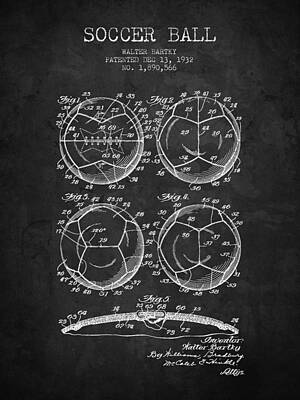 Football Digital Art - 1932 Soccer Ball Patent Drawing - Charcoal - NB by Aged Pixel