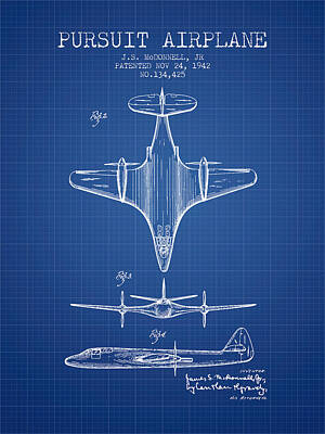 Transportation Digital Art - 1942 Pursuit Airplane Patent - Blueprint 02 by Aged Pixel