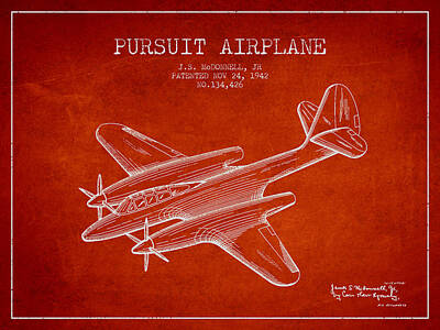 Ps I Love You - 1942 Pursuit Airplane Patent - red 03 by Aged Pixel