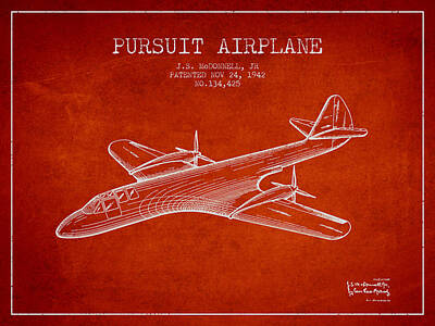 Transportation Digital Art - 1942 Pursuit Airplane Patent - Red by Aged Pixel