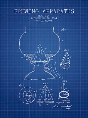Beer Digital Art - 1944 Brewing Apparatus Patent - Blueprint by Aged Pixel