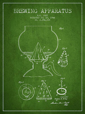 Beer Digital Art - 1944 Brewing Apparatus Patent - Green by Aged Pixel